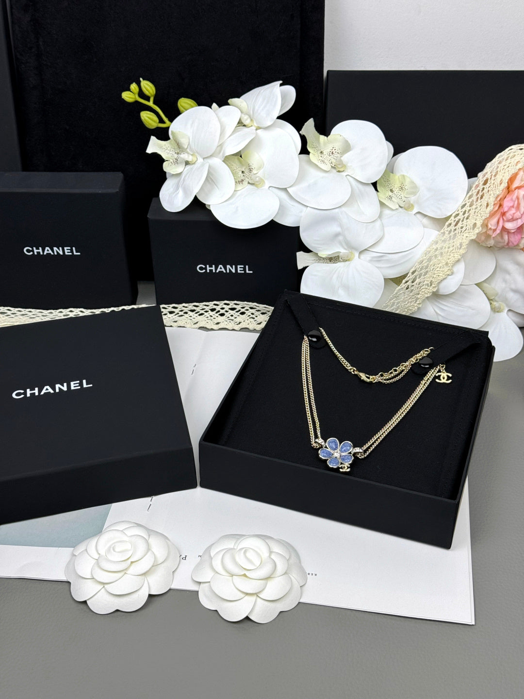 [Renovia Jewelry]New Blue Floral Double-Layer Necklace