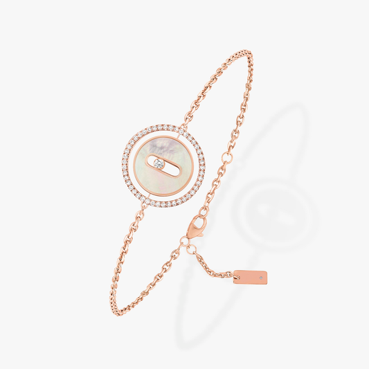 [Renovia Jewelry]LUCKY MOVE WHITE MOTHER OF PEARL PINK GOLD DIAMOND BRACELET(Adjustable)