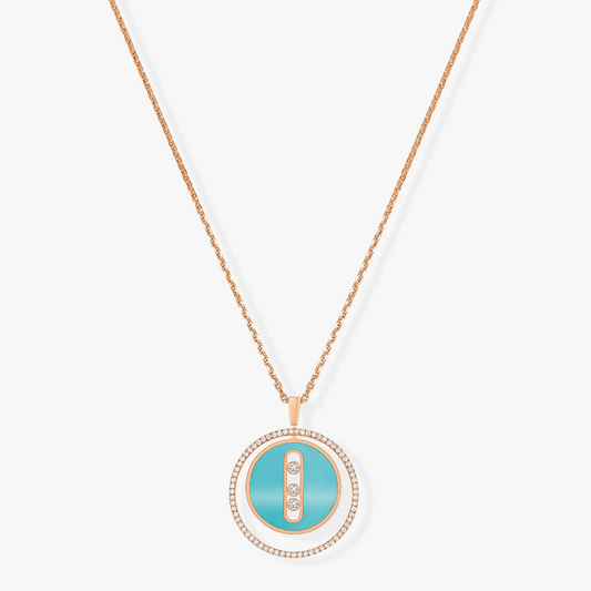 [Renovia Jewelry]LUCKY MOVE 3 DIAMONDS TURQUOISE PINK GOLD DIAMOND NECKLACE