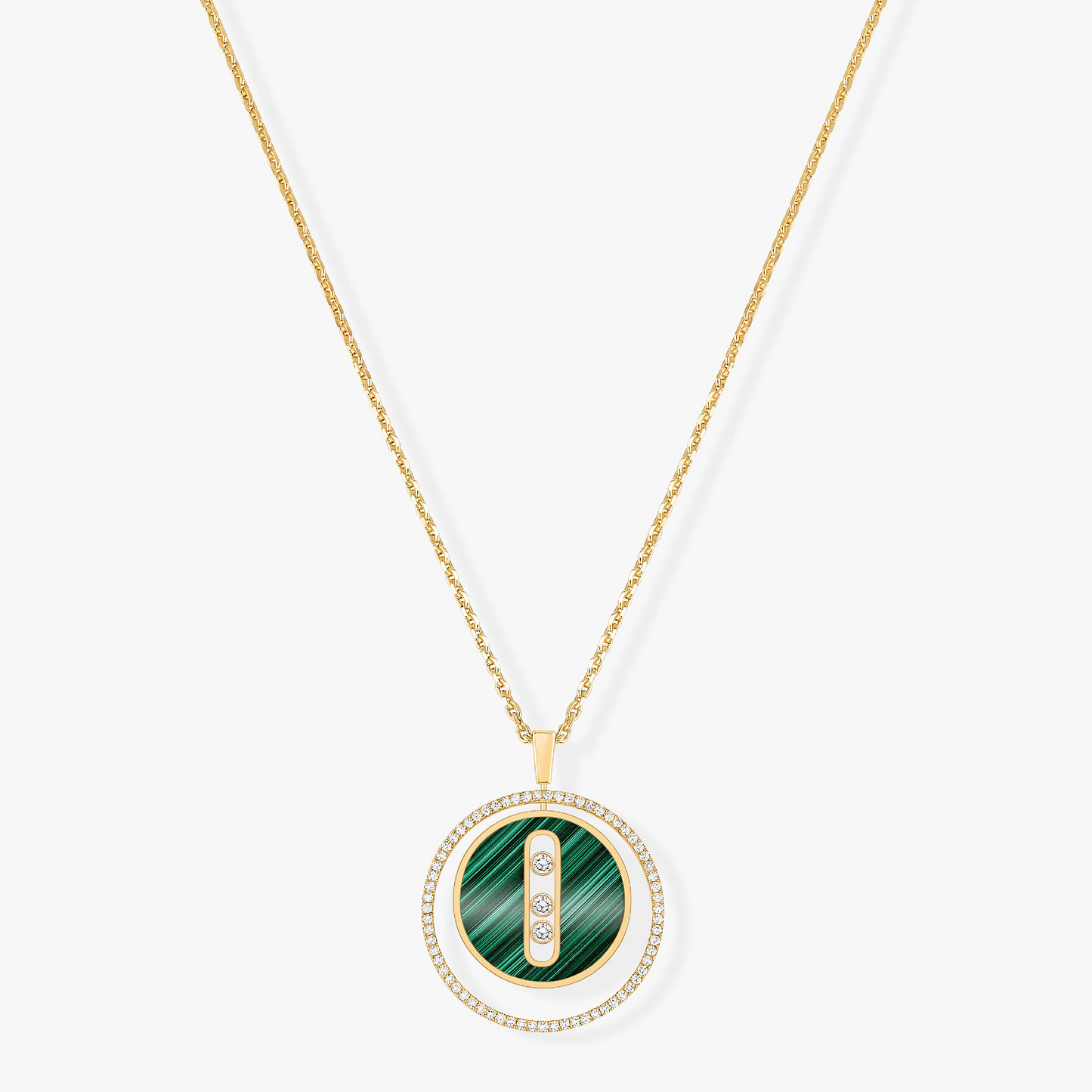 [Renovia Jewelry]LUCKY MOVE 3 DIAMOND MALACHITE GOLD DIAMOND NECKLACE