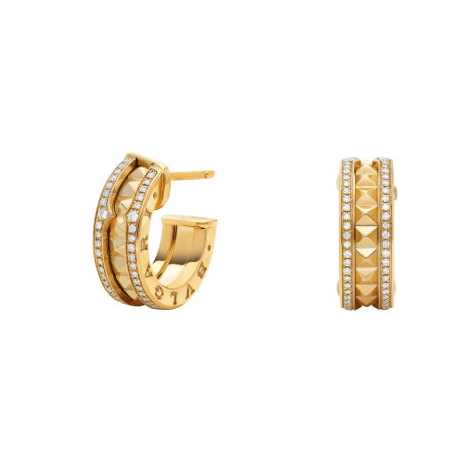 [Renovia Jewelry]ZERO 1 ROCK GOLD EARRINGS WITH STUDDED SPIRAL AND PAVED DIAMONDS