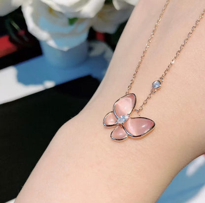 [Renovia Jewelry]BUTTERFLY PINK MOTHER-OF-PEARL DIAMOND NECKLACE