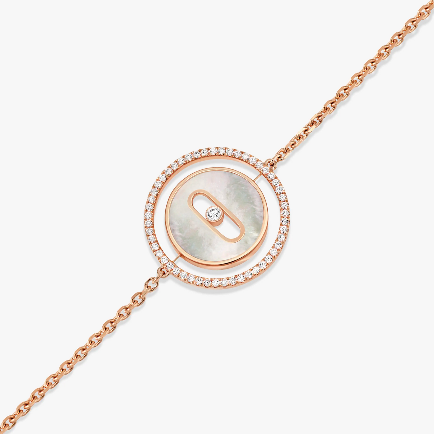 [Renovia Jewelry]LUCKY MOVE WHITE MOTHER OF PEARL PINK GOLD DIAMOND BRACELET(Adjustable)