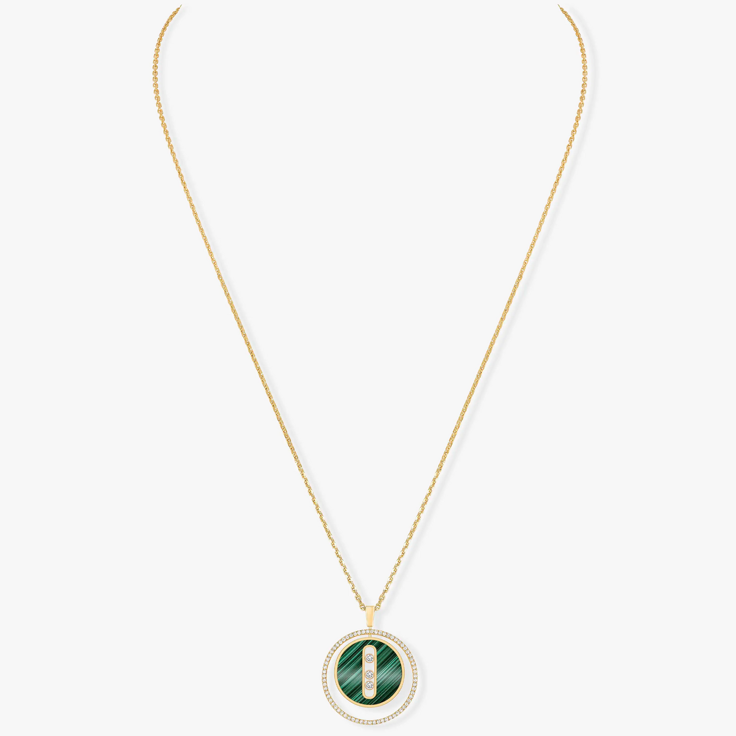 [Renovia Jewelry]LUCKY MOVE 3 DIAMOND MALACHITE GOLD DIAMOND NECKLACE