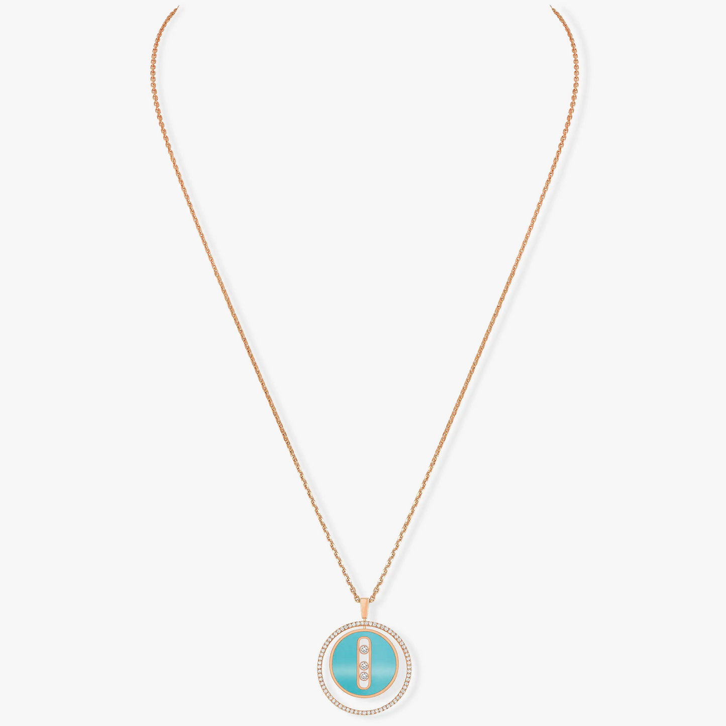 [Renovia Jewelry]LUCKY MOVE 3 DIAMONDS TURQUOISE PINK GOLD DIAMOND NECKLACE