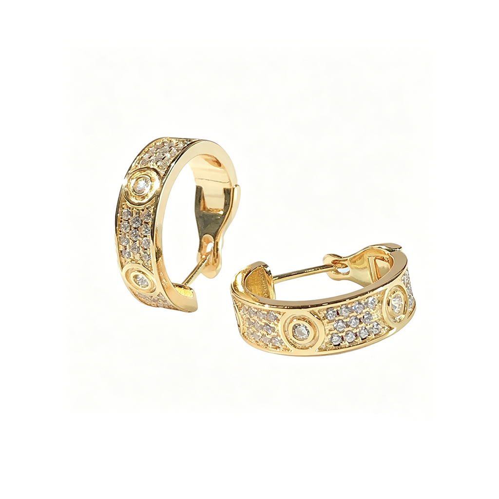 [Renovia Jewelry]LOVE 5.5MM DIAMOND PAVED EARRINGS