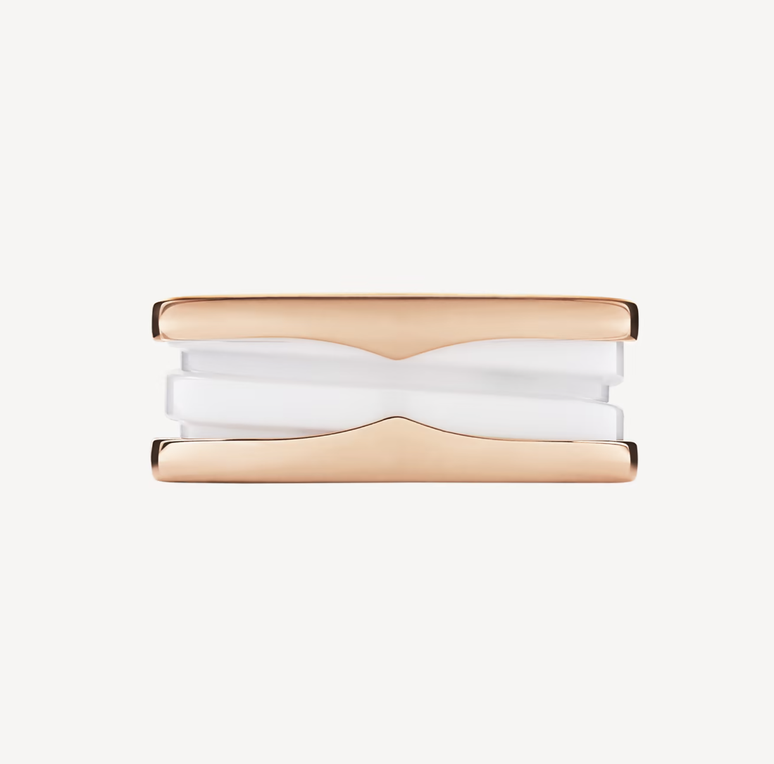 [Renovia Jewelry]ZERO 1 TWO-BAND LOOPS AND WHITE CERAMIC SPIRAL PINK GOLD RING