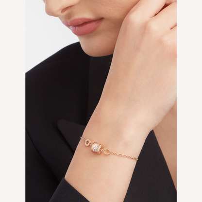 [Renovia Jewelry]ZERO 1 SOFT PINK GOLD WITH PAVED DIAMONDS ON THE SPIRAL BRACELET