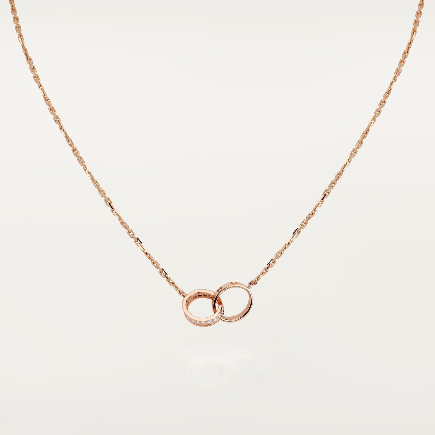 [Renovia Jewelry]LOVE DOUBLE RING HALF DIAMOND NECKLACE