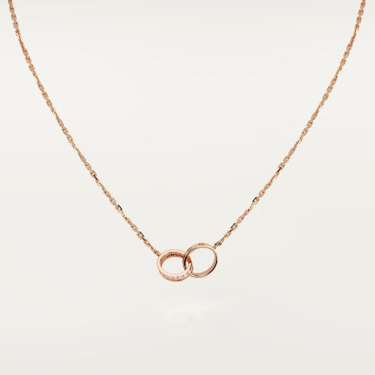 [Renovia Jewelry]LOVE DOUBLE RING HALF DIAMOND NECKLACE