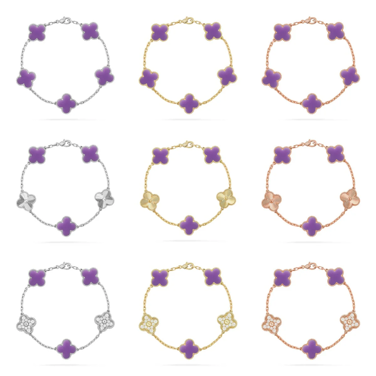 [Renovia Jewelry]CLOVER 5 MOTIF LIGHT PURPLE BRACELET COLLECTION
