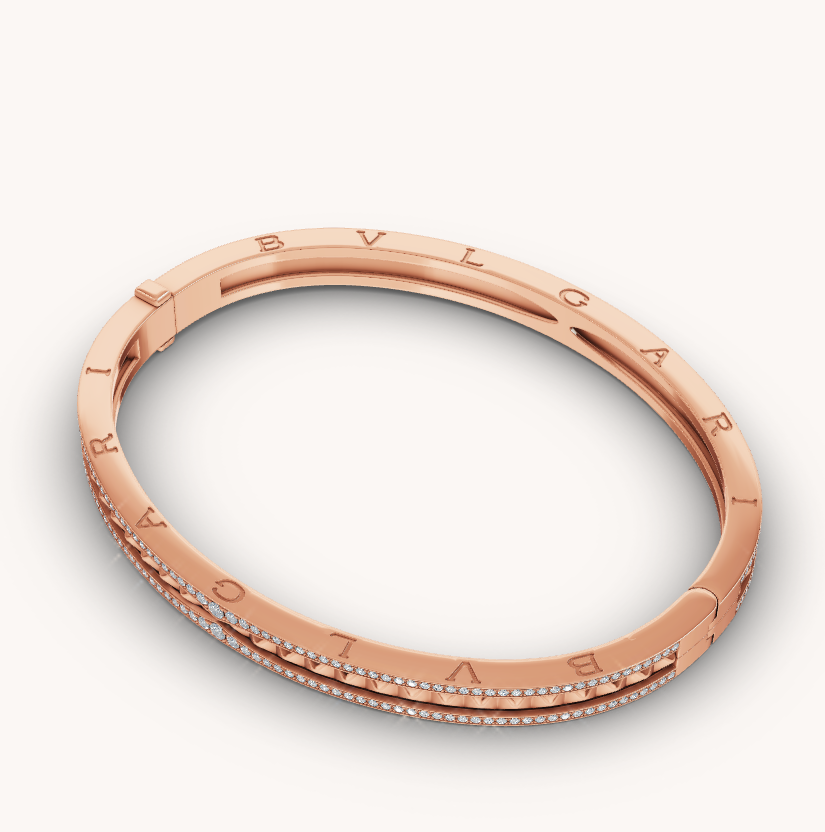 [Renovia Jewelry]ZERO 1 SPIRAL AND PAVED DIAMOND PINK GOLD BRACELET