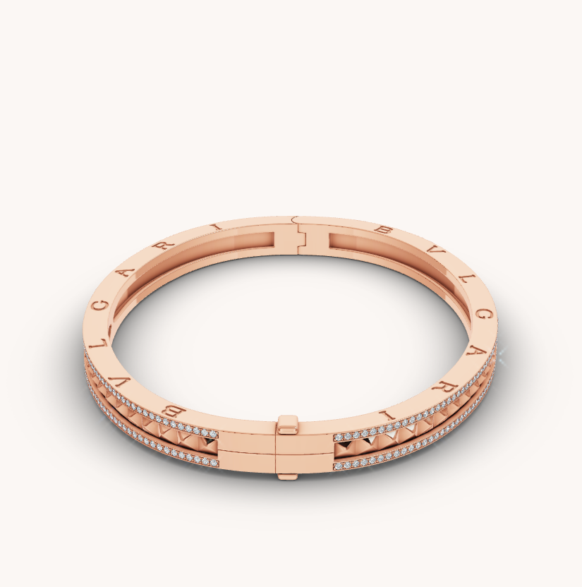 [Renovia Jewelry]ZERO 1 SPIRAL AND PAVED DIAMOND PINK GOLD BRACELET