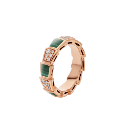 [Renovia Jewelry]SERPENTI RING PINK GOLD MALACHITE DIAMOND PAVED 4MM