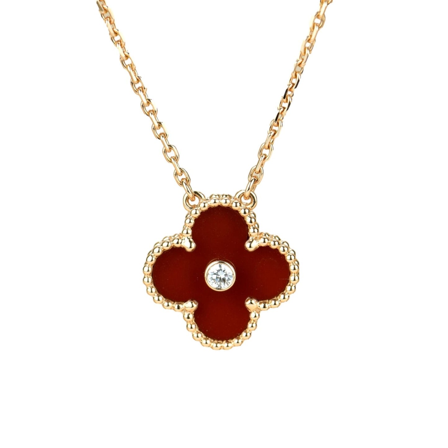 [Renovia Jewelry]CLOVER 15MM DIAMOND CARNELIAN NECKLACE
