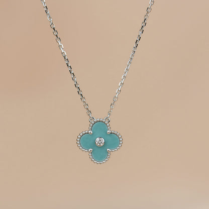 [Renovia Jewelry]CLOVER 15MM DIAMOND SVRES PORCELAIN  NECKLACE SILVER