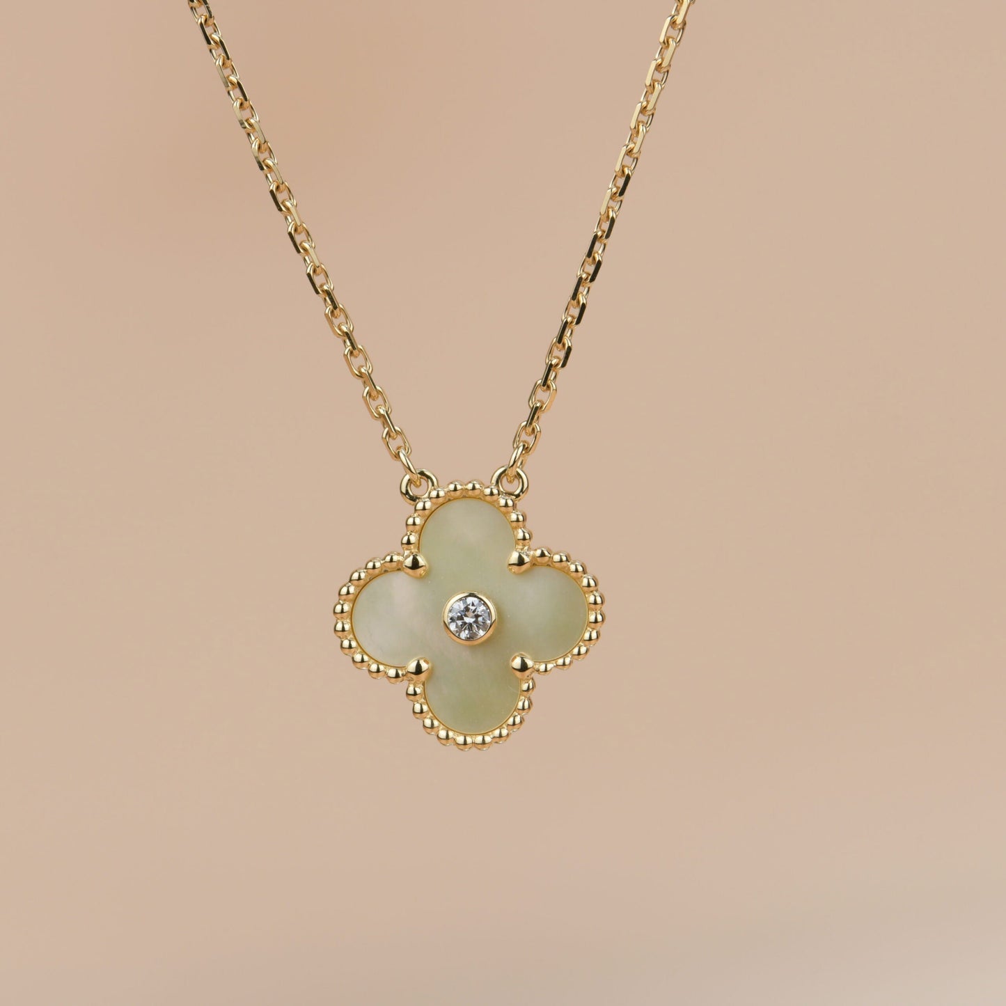 [Renovia Jewelry]CLOVER 15MM DIAMOND GOLD MOTHER OF PEARL NECKLACE