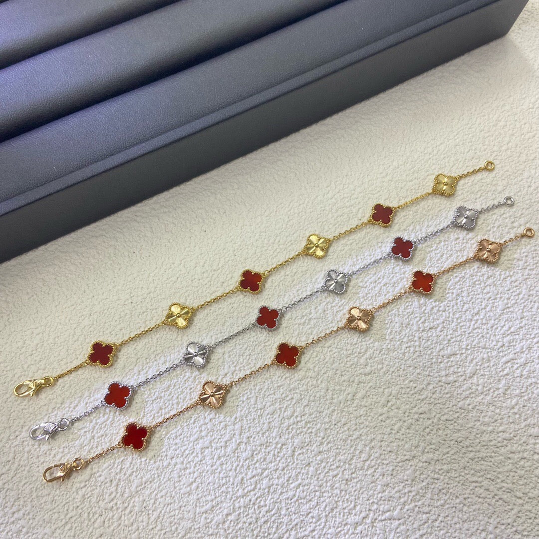 [Renovia Jewelry]CLOVER 6 MOTIF RED AGATE LASER BRACELET