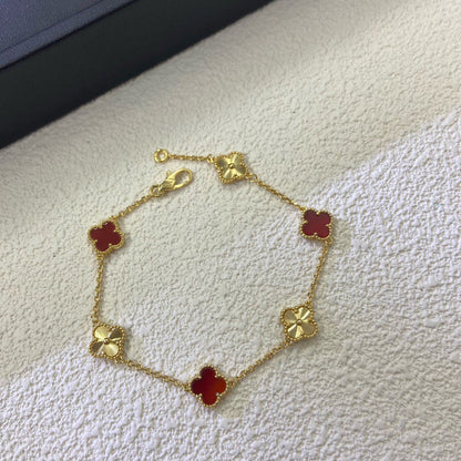 [Renovia Jewelry]CLOVER 6 MOTIF RED AGATE LASER BRACELET
