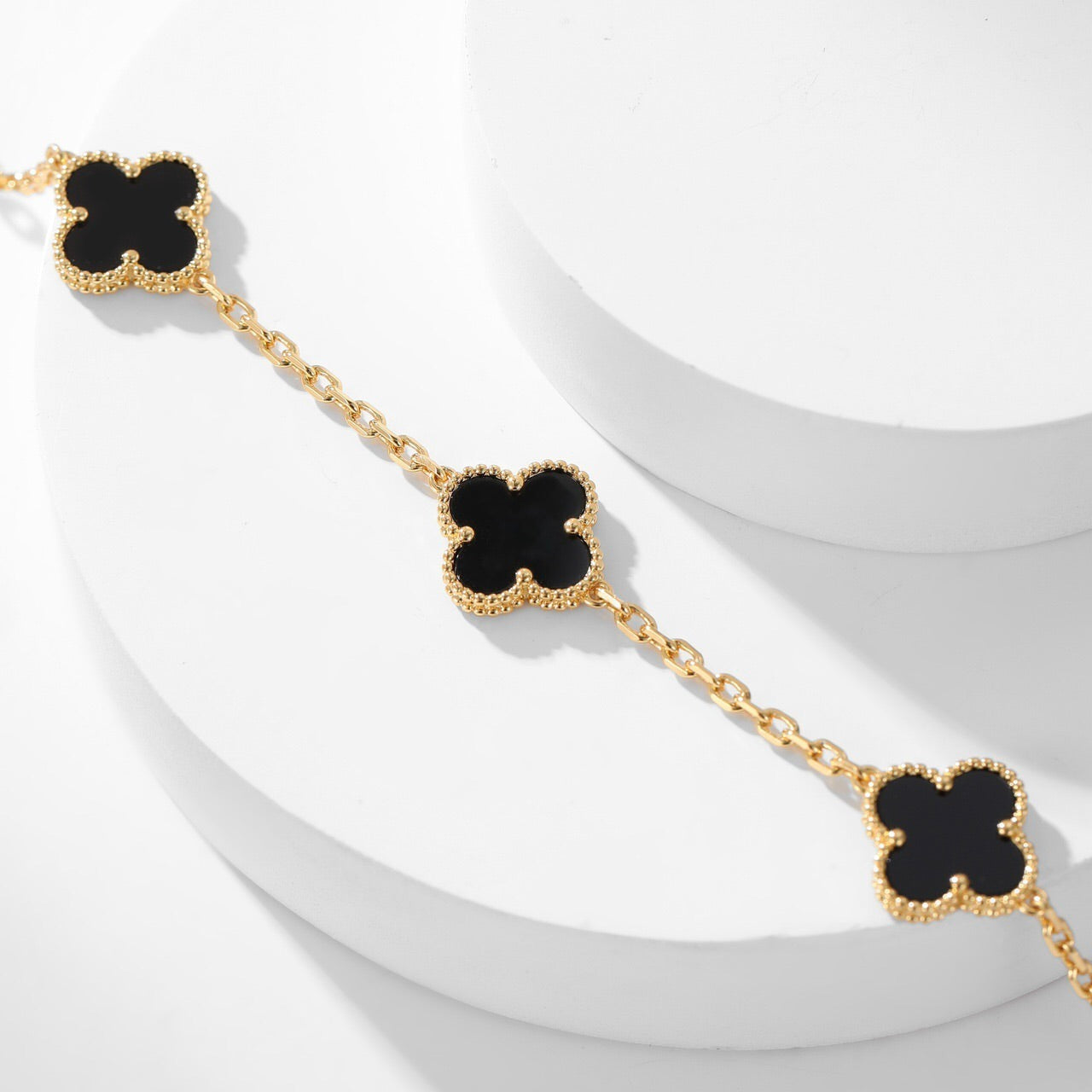 [Renovia Jewelry]CLOVER 10 MOTIFS ONYX NECKLACE