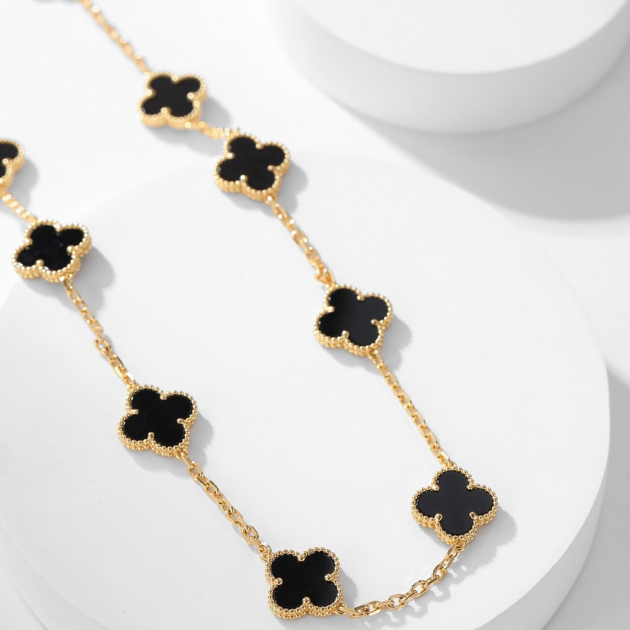 [Renovia Jewelry]CLOVER 10 MOTIFS ONYX NECKLACE