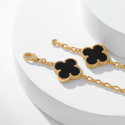 [Renovia Jewelry]CLOVER 10 MOTIFS ONYX NECKLACE