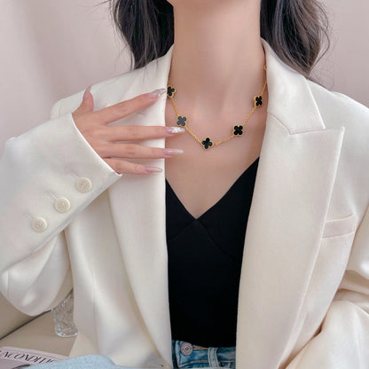 [Renovia Jewelry]CLOVER 10 MOTIFS ONYX NECKLACE