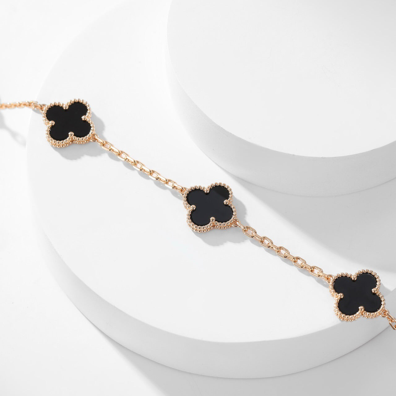 [Renovia Jewelry]CLOVER 10 MOTIFS ONYX NECKLACE