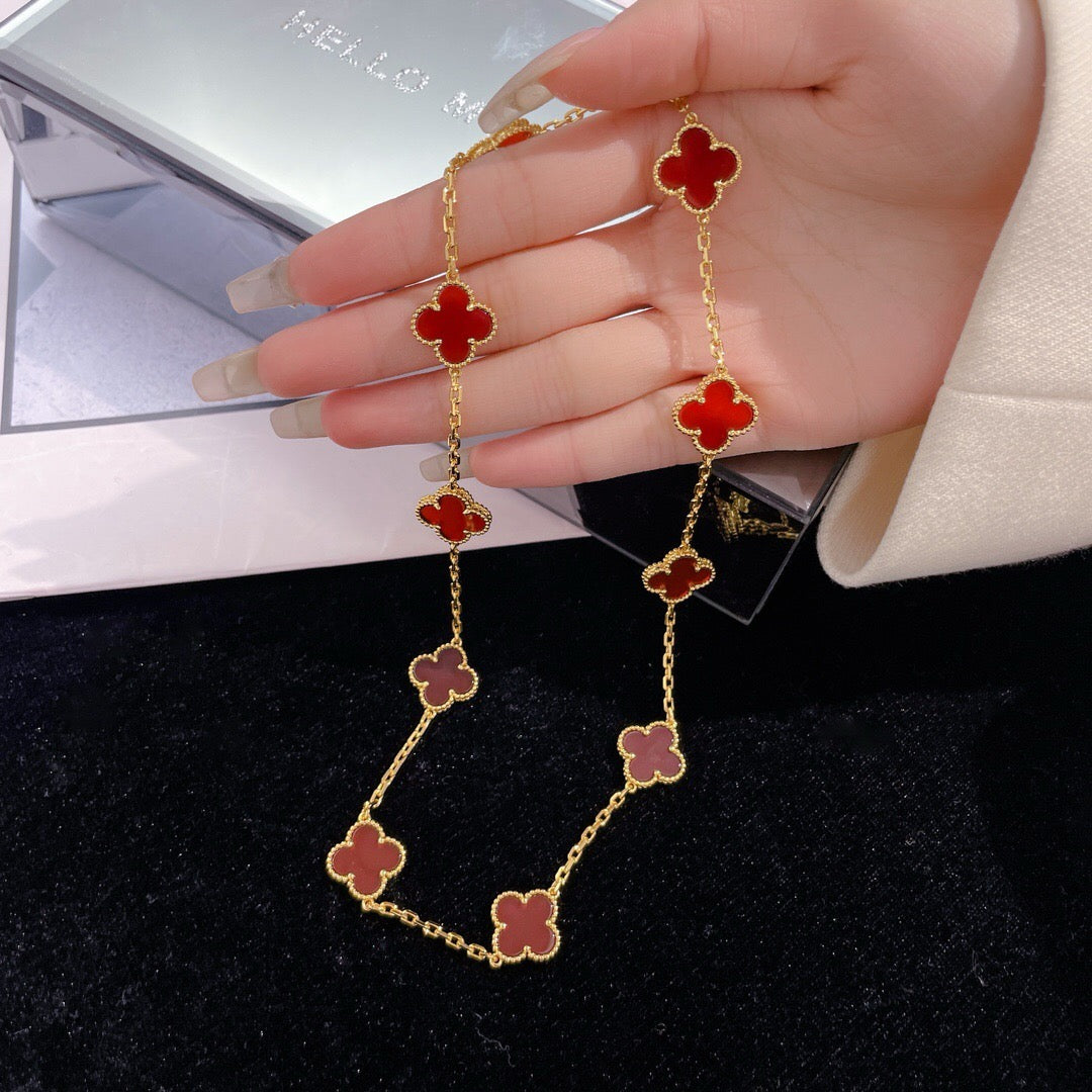 [Renovia Jewelry]CLOVER 10 MOTIFS CARNELIAN NECKLACE
