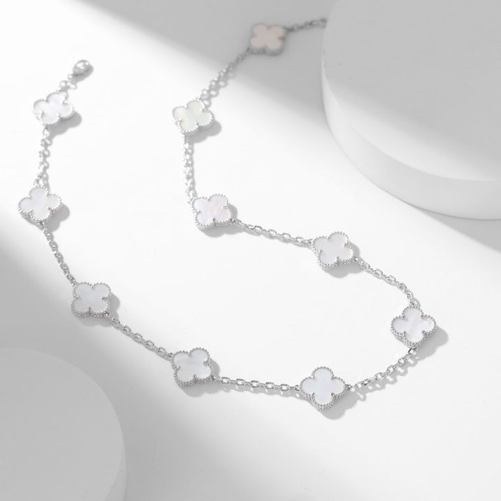 [Renovia Jewelry]CLOVER 10 MOTIFS WHITE MOTHER OF PEARL NECKLACE