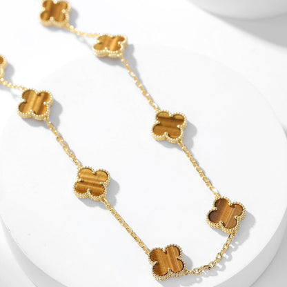 [Renovia Jewelry]CLOVER 10 MOTIFS TIGER EYE NECKLACE