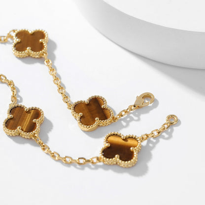 [Renovia Jewelry]CLOVER 10 MOTIFS TIGER EYE NECKLACE