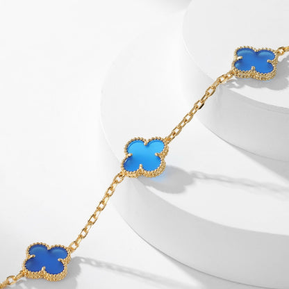 [Renovia Jewelry]CLOVER 10 MOTIFS BLUE AGATE NECKLACE