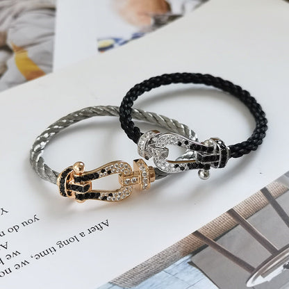[Renovia Jewelry]FORCE LARGE HORSESHOE BLACK WHITE DIAMOND BRACELET ROSE GOLD