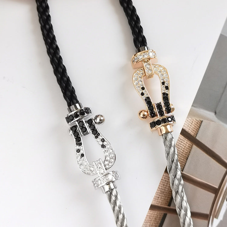 [Renovia Jewelry]FORCE LARGE HORSESHOE BLACK WHITE DIAMOND BRACELET SILVER