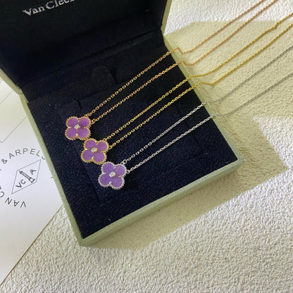 [Renovia Jewelry Jewelry]CLOVER 15MM DIAMOND  PURPLE VIOLET NECKLACE