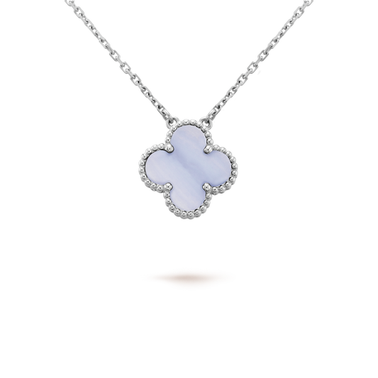 [Renovia Jewelry]CLOVER 15MM BLUE CHALCEDONY NECKLACE SILVER