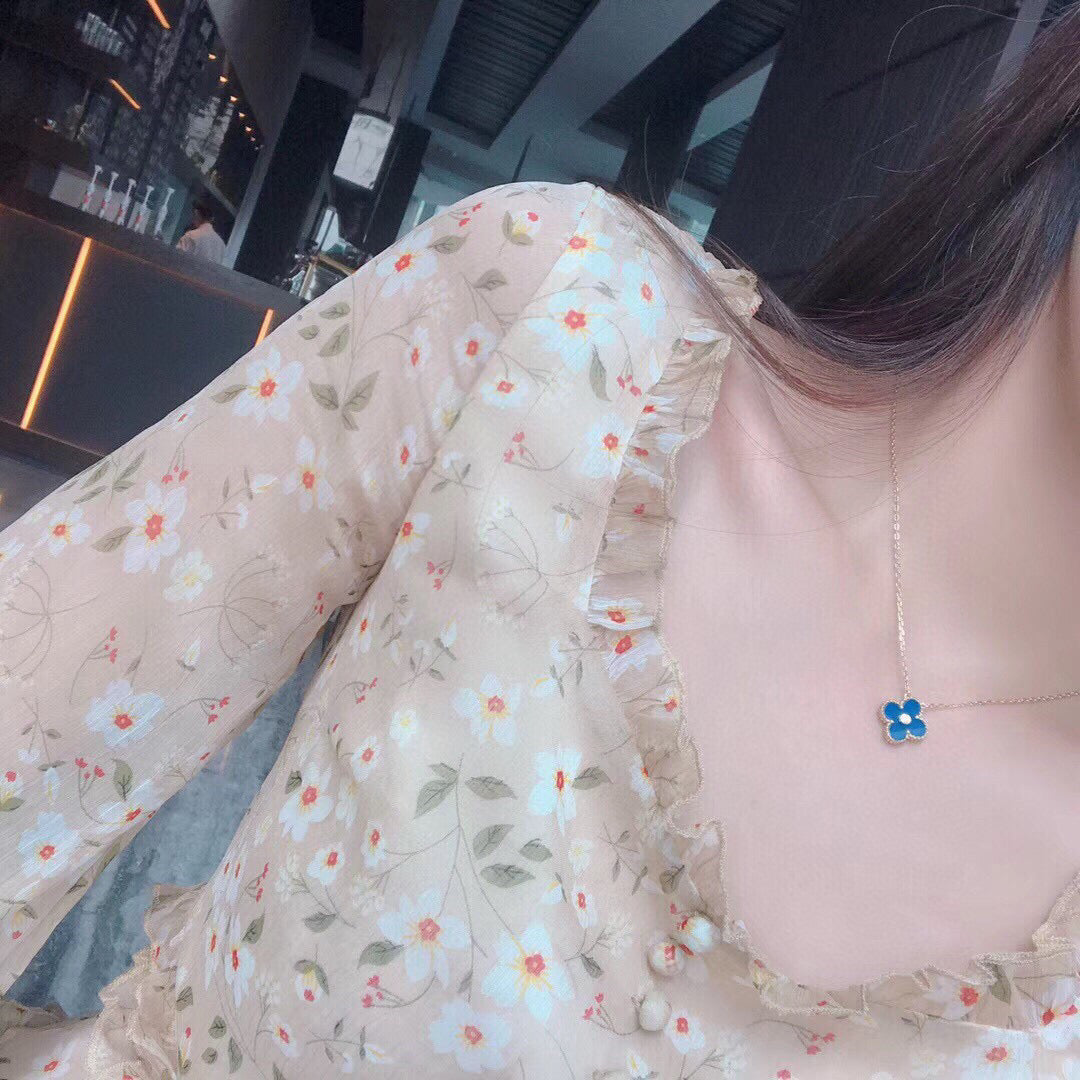 [Renovia Jewelry]CLOVER 15MM DIAMOND AND BLUE AGATE NECKLACE