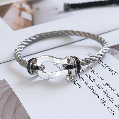 [Renovia Jewelry]FORCE LARGE HORSESHOE BLACK DIAMOND BRACELET SILVER