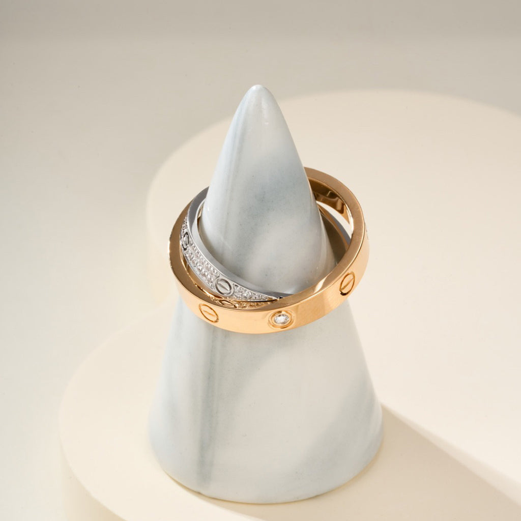 [Renovia Jewelry]LOVE PINK GOLD SILVER DIAMOND DOUBLE RING