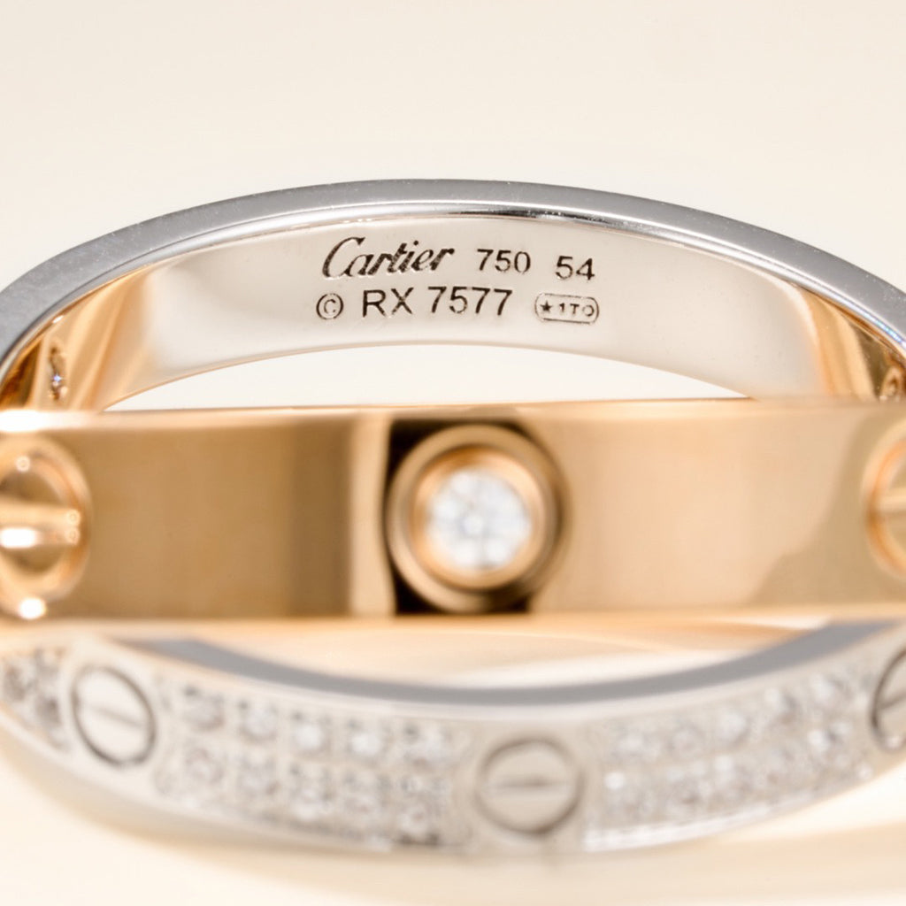 [Renovia Jewelry]LOVE PINK GOLD SILVER DIAMOND DOUBLE RING