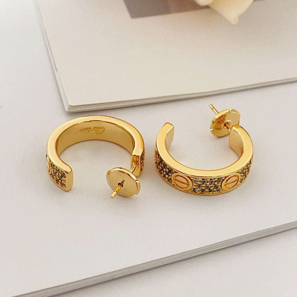 [Renovia Jewelry]LOVE 5.5MM DIAMOND PAVED EARRINGS