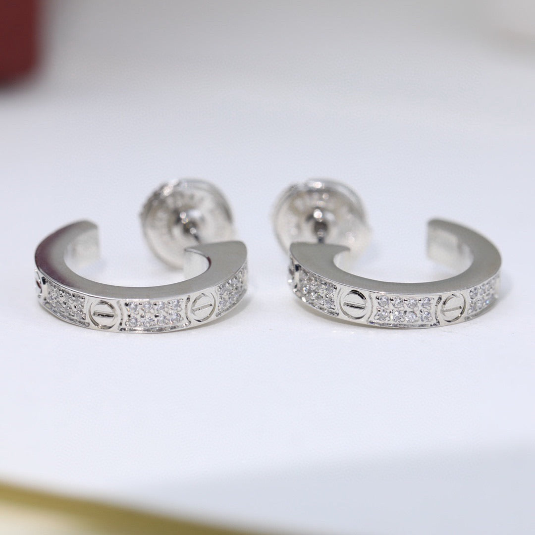 [Renovia Jewelry]LOVE 5.5MM DIAMOND PAVED EARRINGS