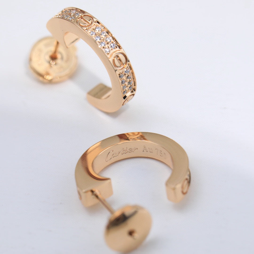 [Renovia Jewelry]LOVE 5.5MM DIAMOND PAVED EARRINGS