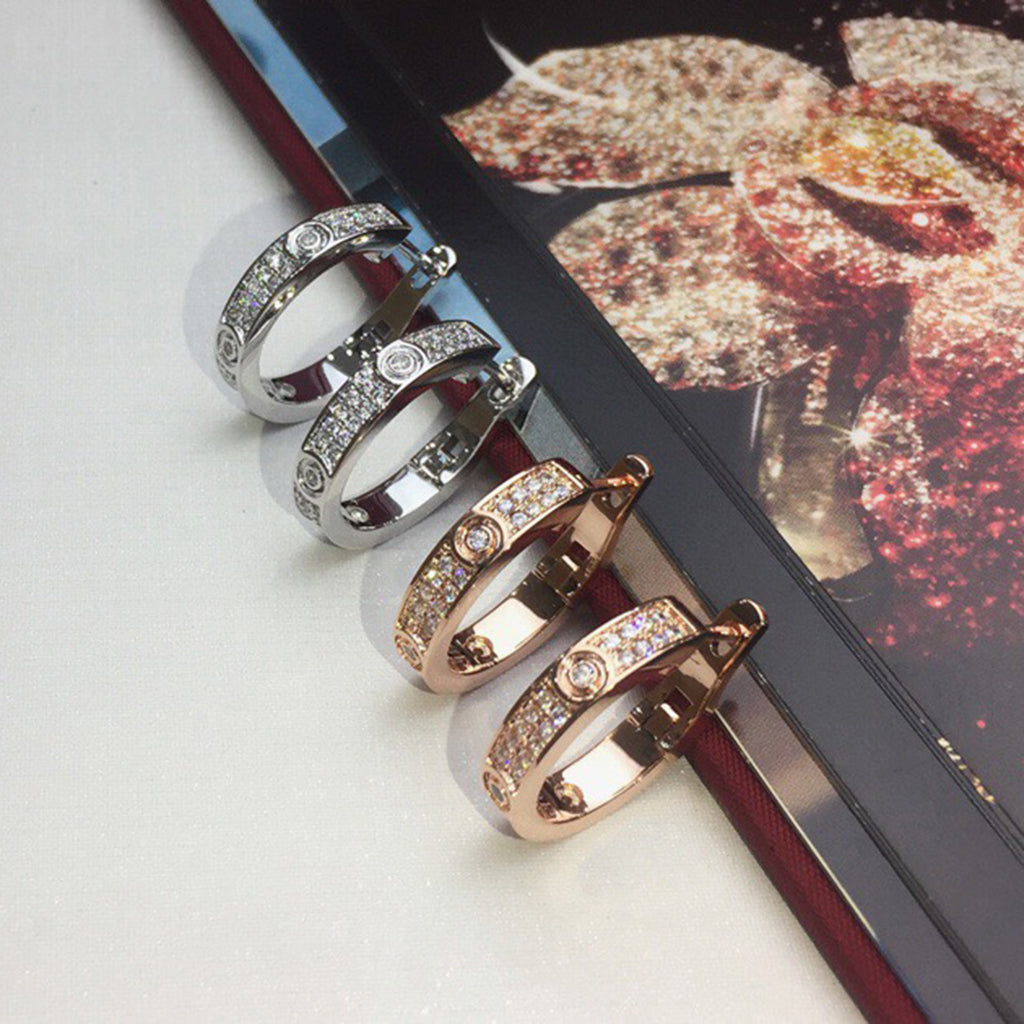 [Renovia Jewelry]LOVE 5.5MM DIAMOND PAVED EARRINGS