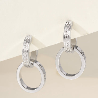 [Renovia Jewelry]LOVE 3.3MM DANGLE HALF DIAMOND EARRINGS
