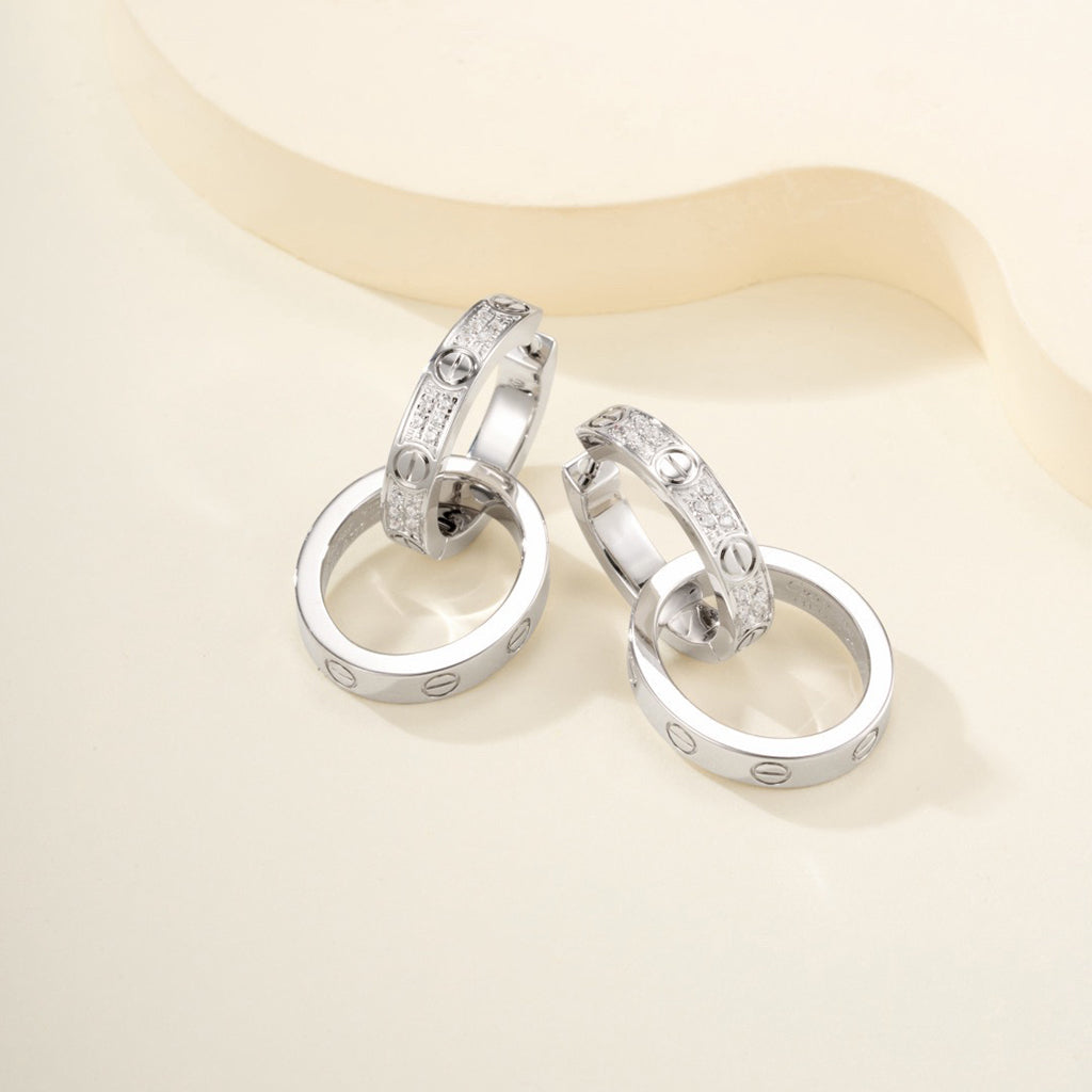 [Renovia Jewelry]LOVE 3.3MM DANGLE HALF DIAMOND EARRINGS