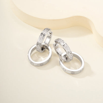 [Renovia Jewelry]LOVE 3.3MM DANGLE HALF DIAMOND EARRINGS