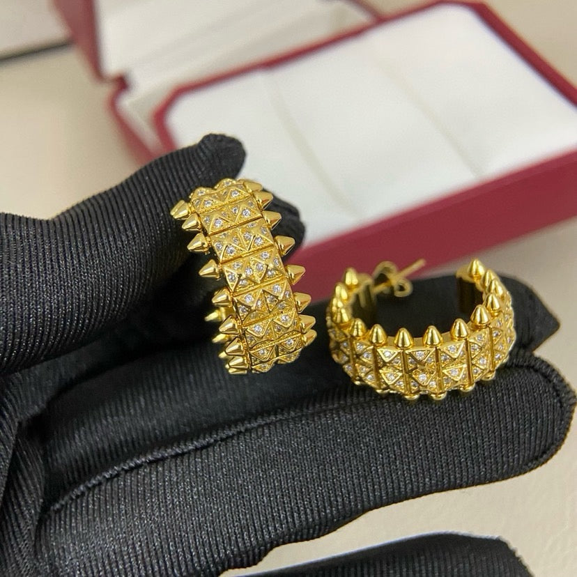 [Renovia Jewelry]CLASH 9.2MM FULL DIAMOND DOUBLE ROW EARRINGS