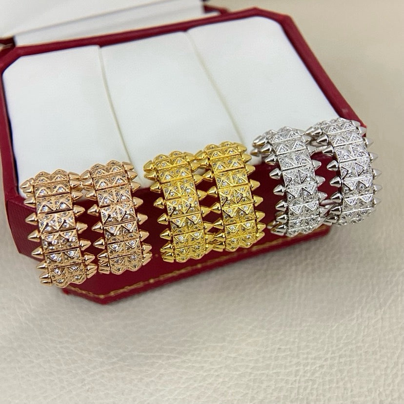[Renovia Jewelry]CLASH 9.2MM FULL DIAMOND DOUBLE ROW EARRINGS